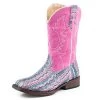 Kid's Roper Pink Chevron Glitter Square Toe Cowboy Boots