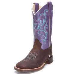 Youth Brown And Purple Square Toe Boots
