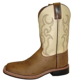Kid's Brown And Cream Square Toe Boots