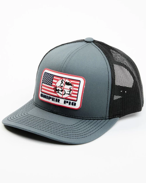 Oil Field Hats - Sniper Pig America Flag Rubber Patch / Charcoal