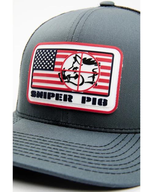 Oil Field Hats - Sniper Pig America Flag Rubber Patch / Charcoal - Image 2