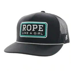 Hooey High Profile Black Cap-Rope Like A Girl Patch