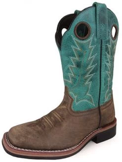 Kid's Brown And Green Jesse Square Toe Boots