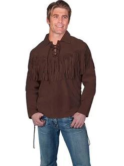 Scully Men's Shirt - Fringe Leather - Chocolate