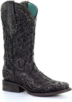 Corral Women's Boots - Glitter Inlay & Studs / Square Toe - Black