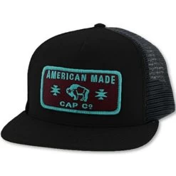Hooey High Profile Black Cap-Turq American Made Patch