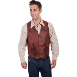 Scully Men's Vest - Classic Western Leather - Brown