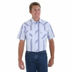 Wrangler Men's Shirt - Sport Western Snap / Short Sleeve - Assorted Stripes