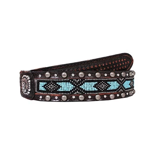 Double J Saddlery Men's Belts - 1 7/8 Tapered To 1 1/2 Arrow Tooled Blk Chestnut / Beaded / Conchos