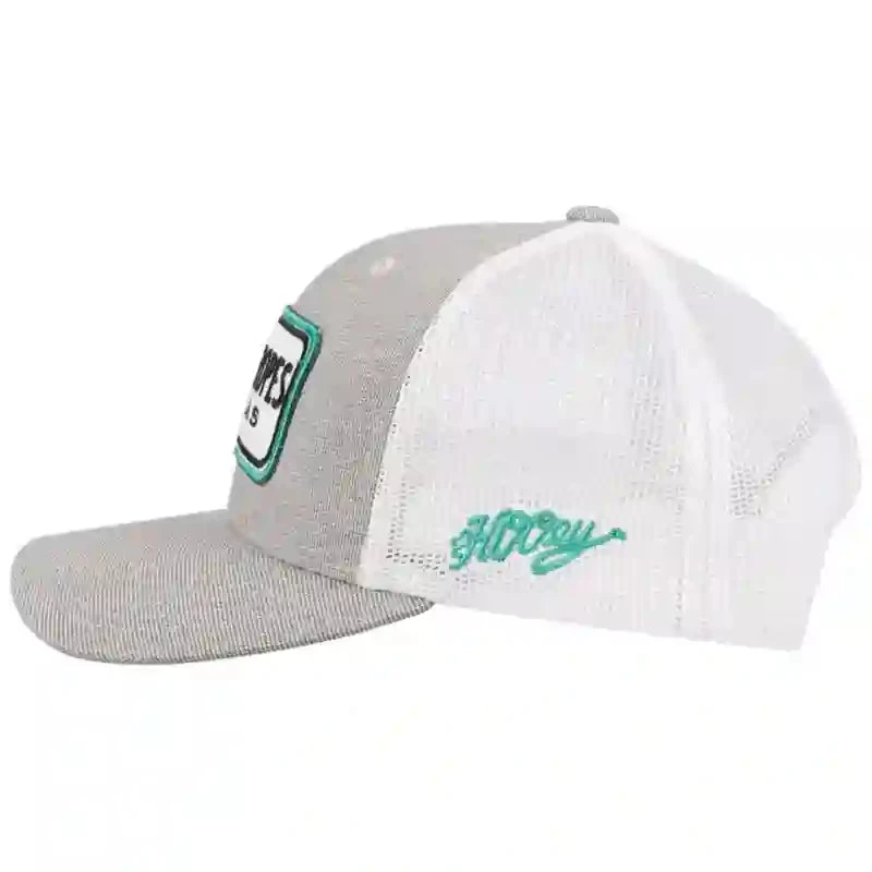 Hooey Mid Profile Grey/White/Turq Cap-Cactus Ropes Patch - Image 2