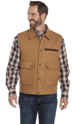 Cripple Creek Men's Apparel - Wool Melton Vest W/ Nubuck Leather Trim - Camel