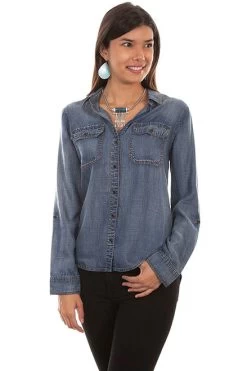 Scully Women's Shirt - Honey Creek Collection - Denim / Stitched