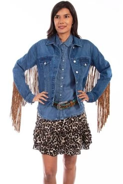 Scully Women's Jacket - Honey Creek Collection - Leopard Fringe / Denim