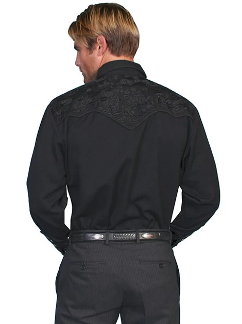 Scully Men's Shirt - Floral Tooled Embroidery - Jet Black - Image 2