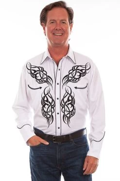 Scully Men's Shirt - Tribal - Embroidered Yoke And Cuffs