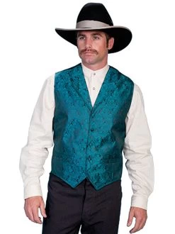 Scully Men's Vest - Range Wear - Classic Paisley / Notched Lapels - Teal