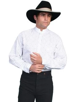 Scully Men's Shirt - Range Wear - Tombstone Collar Shirt - White / Black