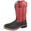 Kid's Chocolate And Red Blaze Square Toe Boot