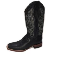 Ferrini Men's Black Caiman Belly Print Square Toe