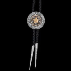 Vogt Men's Accessories - Neckwear - Hand Engraved Sterling Silver Bolo Tie With Gold Star And Disc