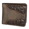 Vogt Mens Accessories - Wallets - Chocolate Brown Leather Wallet With Hand Tooled Floral Corners