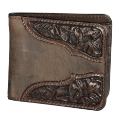 Vogt Mens Accessories - Wallets - Chocolate Brown Leather Wallet With Hand Tooled Floral Corners