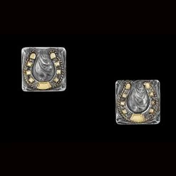 Vogt Mens Accessories - Cufflinks - Hand Engraved Square Cufflinks With Gold Horshoes