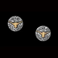 Vogt Mens Accessories - Cufflinks - Engraved Sterling Silver Cufflinks With Gold Longhorns