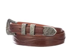 Lucchese Men's Belts - Smooth Ranch Hand / Seville Stitch Tapered - Cognac