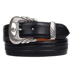 Lucchese Men's Belts - Smooth Baby Buffalo / Hobby Stitch - Black