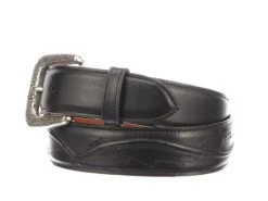 Lucchese Men's Belts - Smooth Baby Buffalo / Seville Stitch - Black