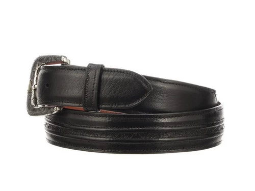 Lucchese Men's Belts - Smooth Baby Buffalo / Hobby Stitch - Whiskey